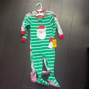 NWT JOY by Carter’s Cotton Striped Santa zipper footie pajamas set size 18M